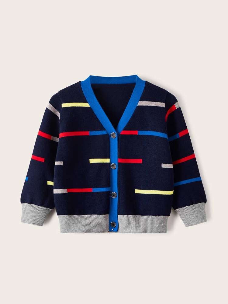 Colorblock Casual Button Front Multicolor Toddler Boy Cardigans 4942