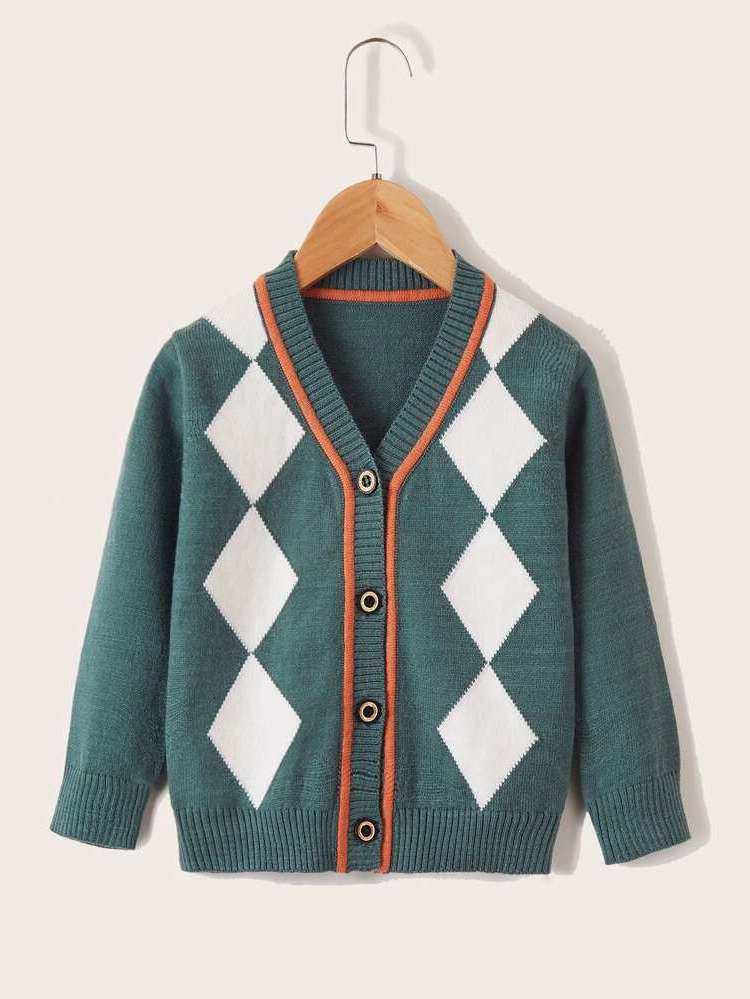 Geometric Regular Multicolor Long Sleeve Toddler Boy Cardigans 6479