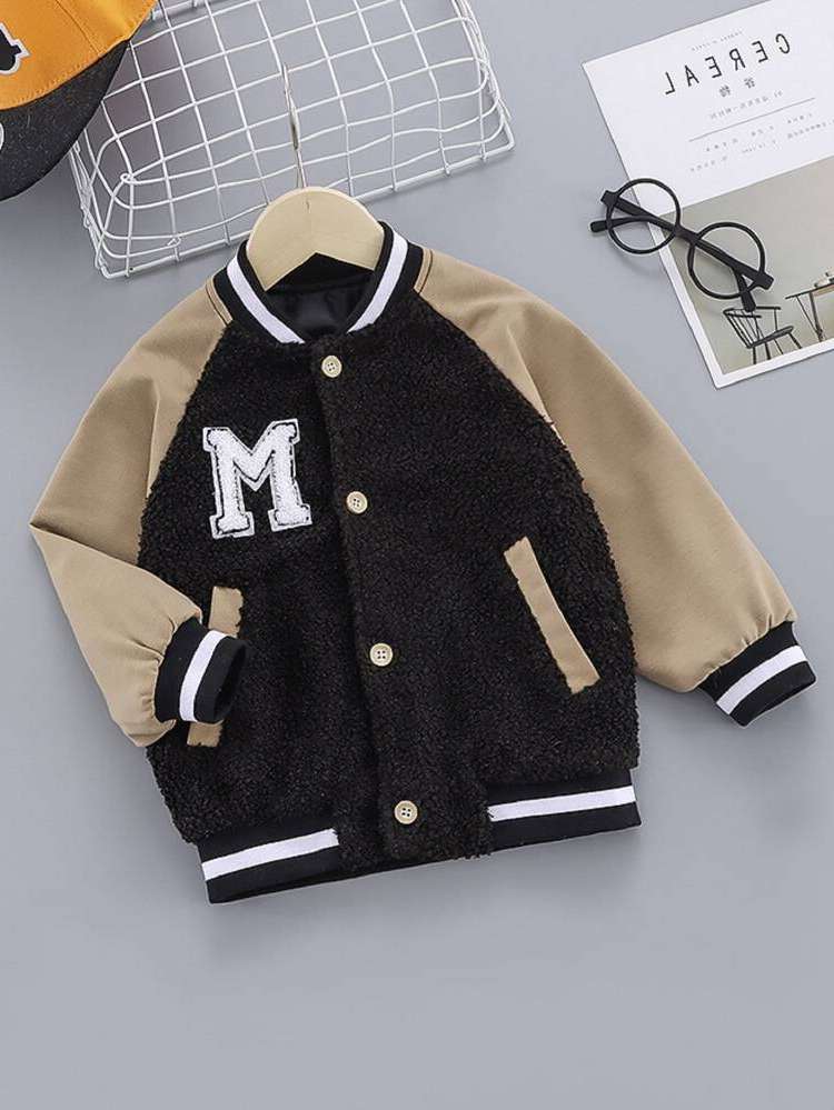 Regular Long Sleeve Letter Button Front Toddler Boy Jackets 5498