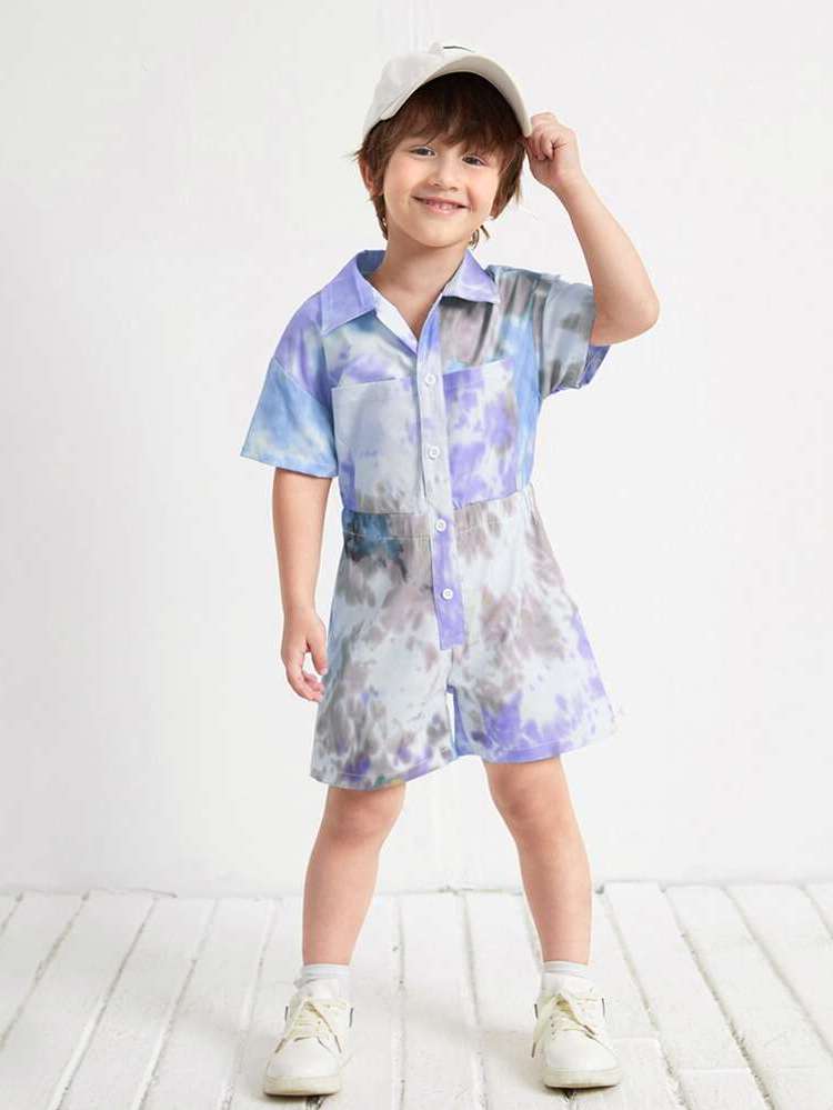 Collar Casual Regular Fit Short Sleeve Toddler Boy Jumpsuits 4429