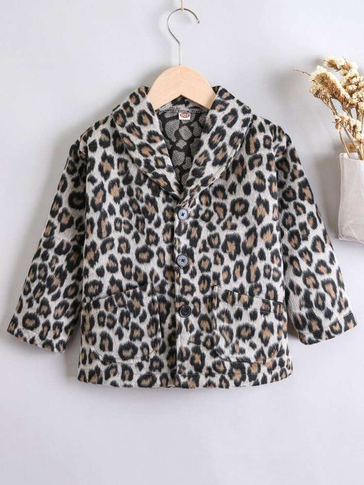  Shawl Collar Pocket Leopard Kids Clothing 4931