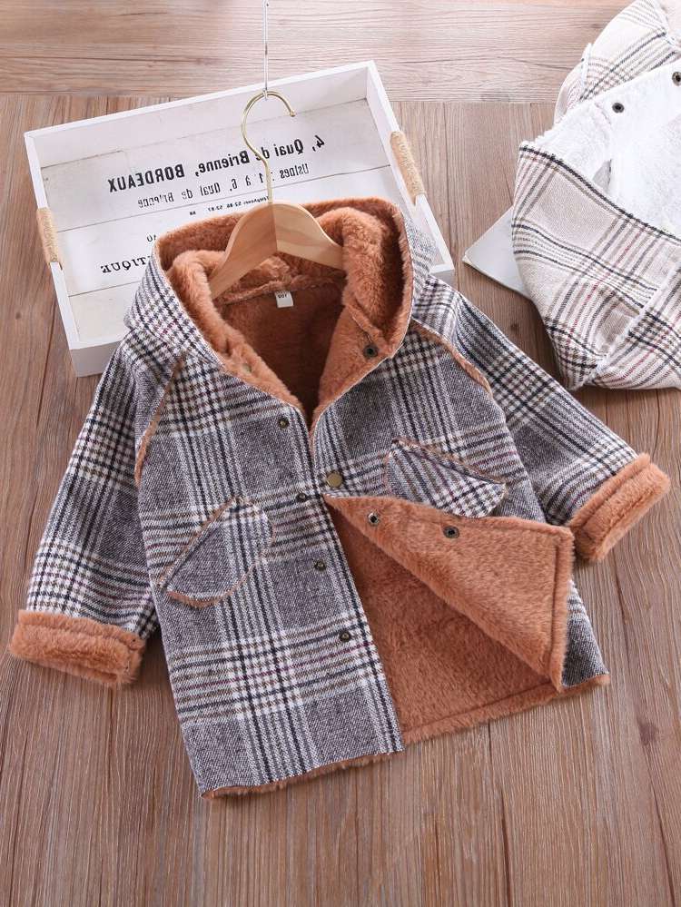 Plaid Multicolor Button Front Regular Fit Toddler Boy Overcoats 1672