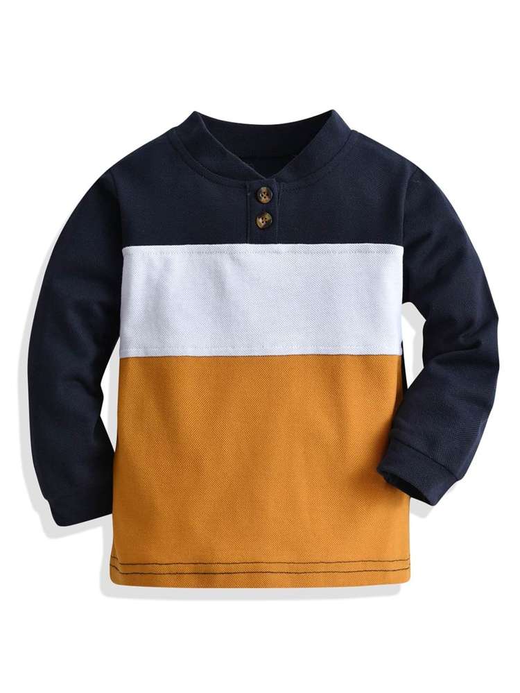  Long Sleeve Colorblock Button Front Toddler Boys Clothing 3399