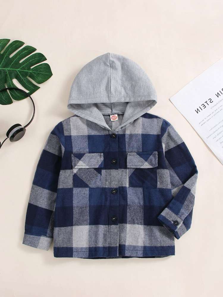 Regular Preppy Plaid Hooded Kids Clothing 5512