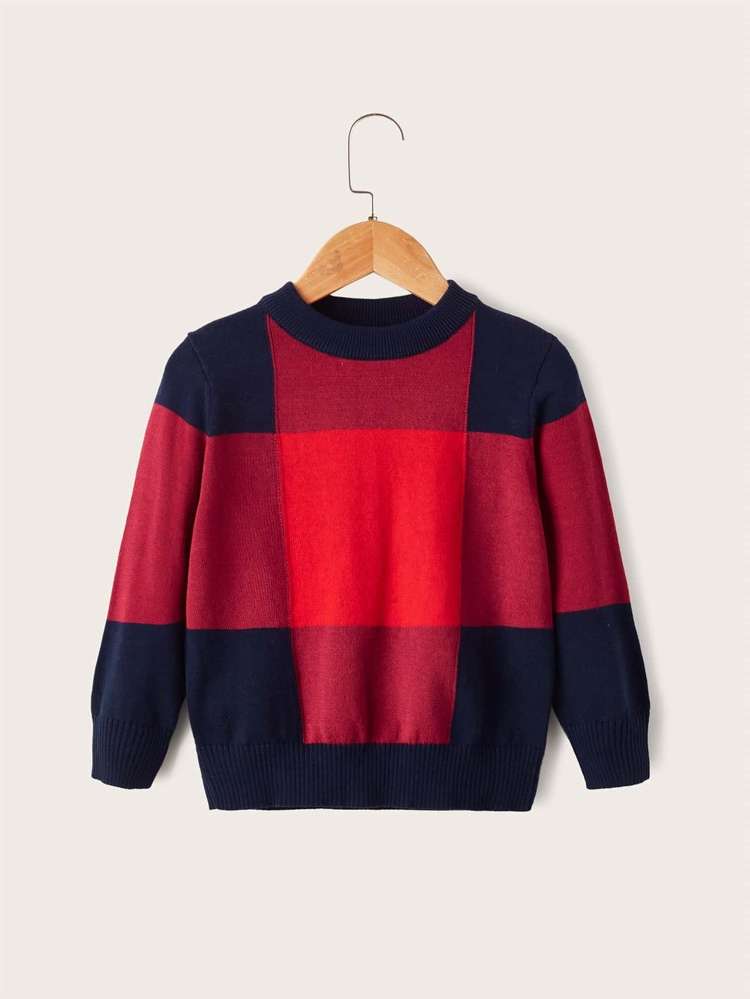 Colorblock Casual Long Sleeve Toddler Boy Sweaters 5764