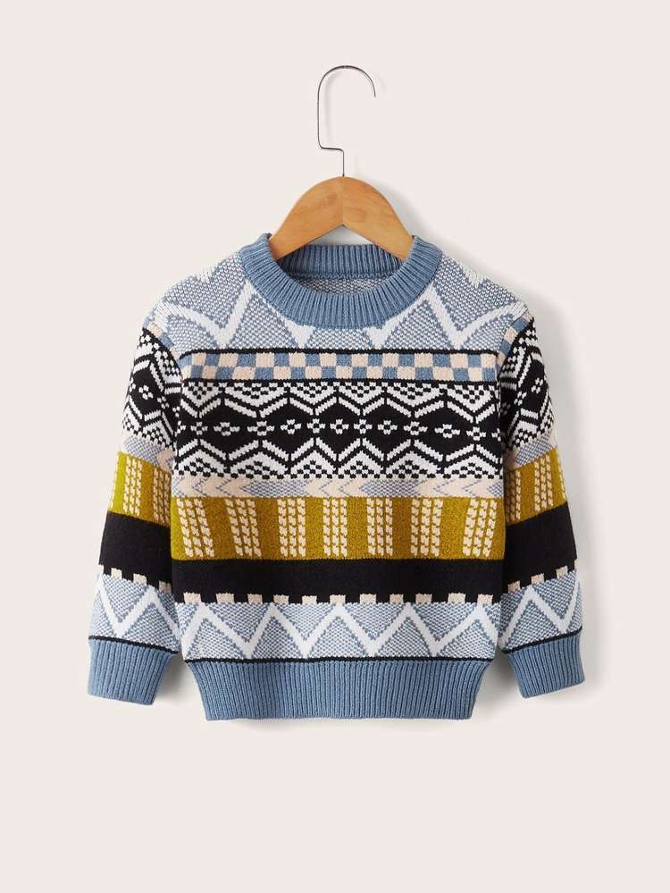  Geometric Regular Regular Fit Toddler Boy Sweaters 4584