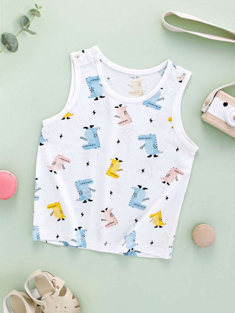 Regular Fit Dinosaur Round Neck Button Kids Clothing 4894