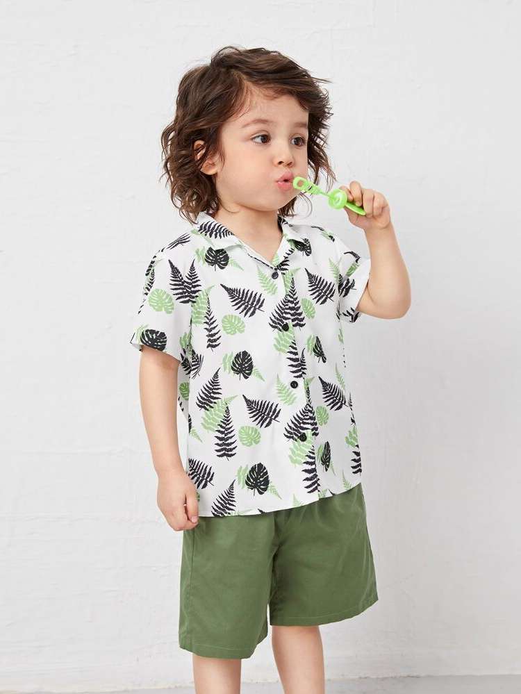 Regular Fit Multicolor Tropical Short Sleeve Toddler Boys Clothing 7964