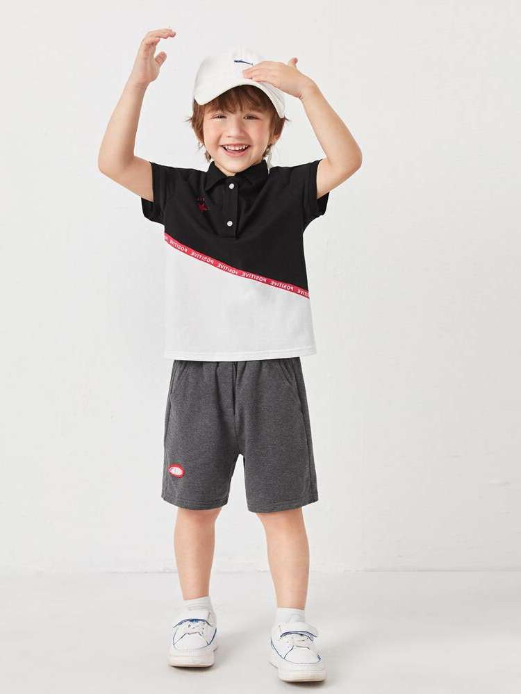  Patched Short Sleeve Toddler Boys Clothing 4458