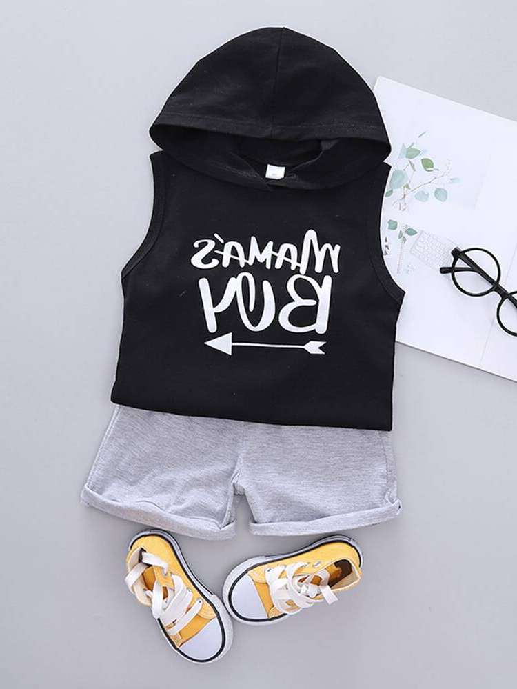 Letter Multicolor Regular Fit Sleeveless Toddler Boy Two-piece Outfits 5890