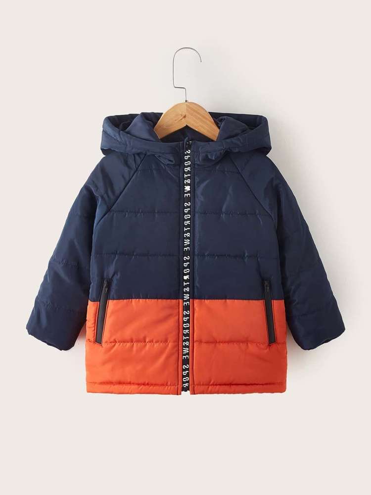 Colorblock Hooded Regular Fit Pocket Toddler Boy Winter Coats 192