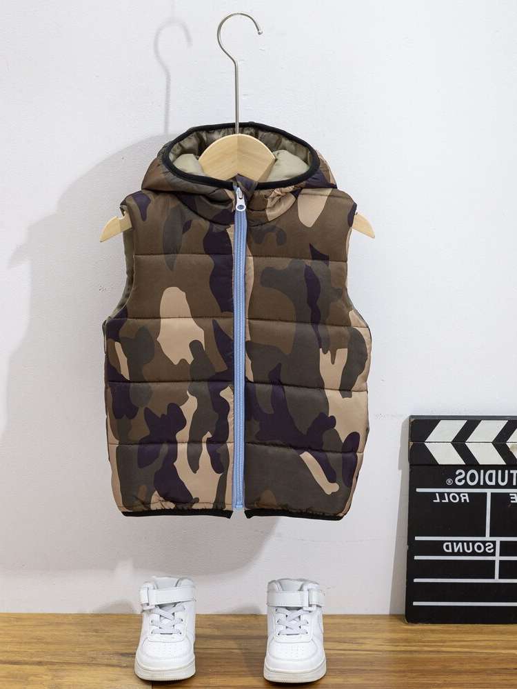 Multicolor Hooded Zipper Camo Kids Clothing 7587