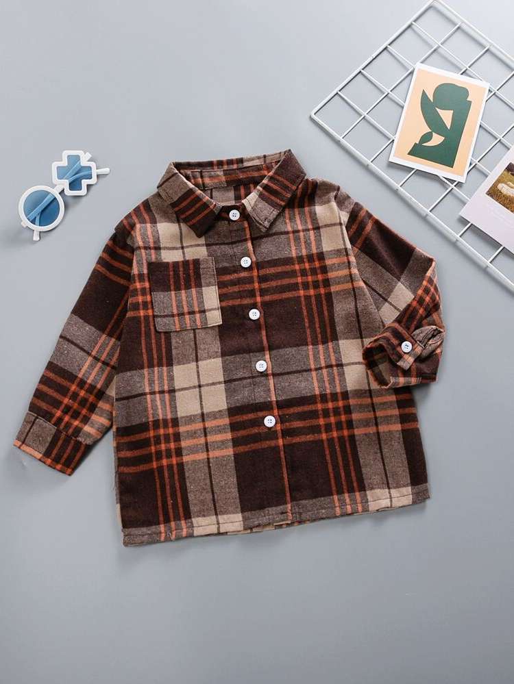 Regular Long Sleeve Plaid Toddler Girl Blouses 3428