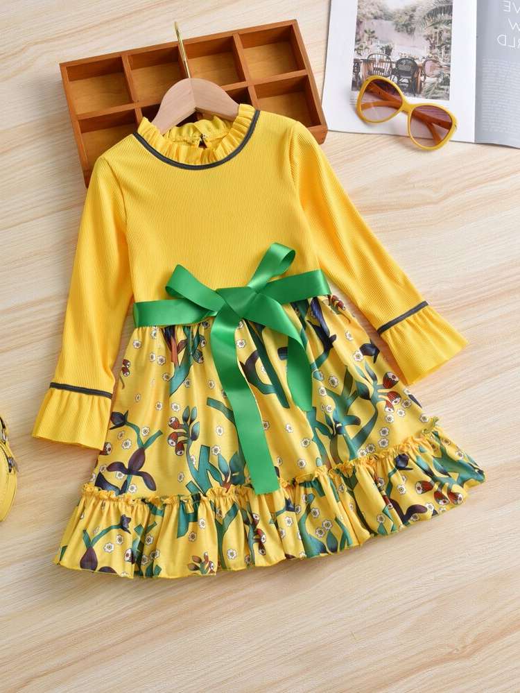  Floral Multicolor Casual Toddler Girl Dresses 808