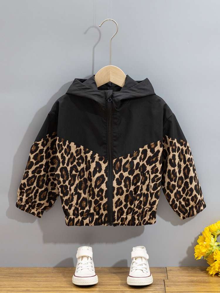 Casual Regular Leopard Hooded Toddler Girl Jackets 6120