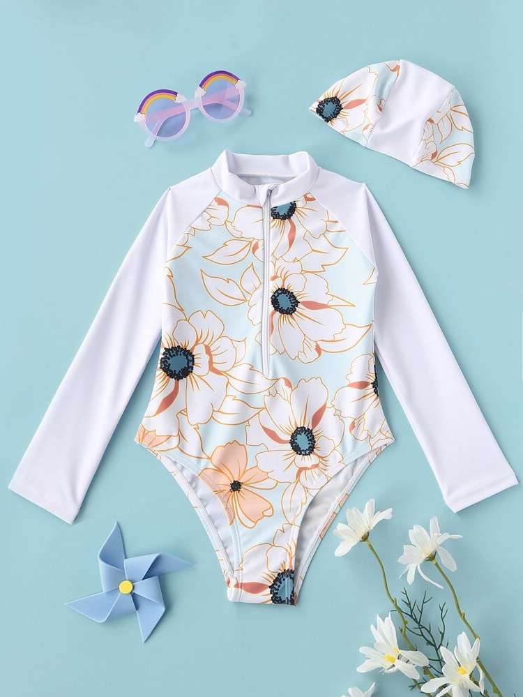  Floral Zipper Toddler Girl One-Pieces 3052