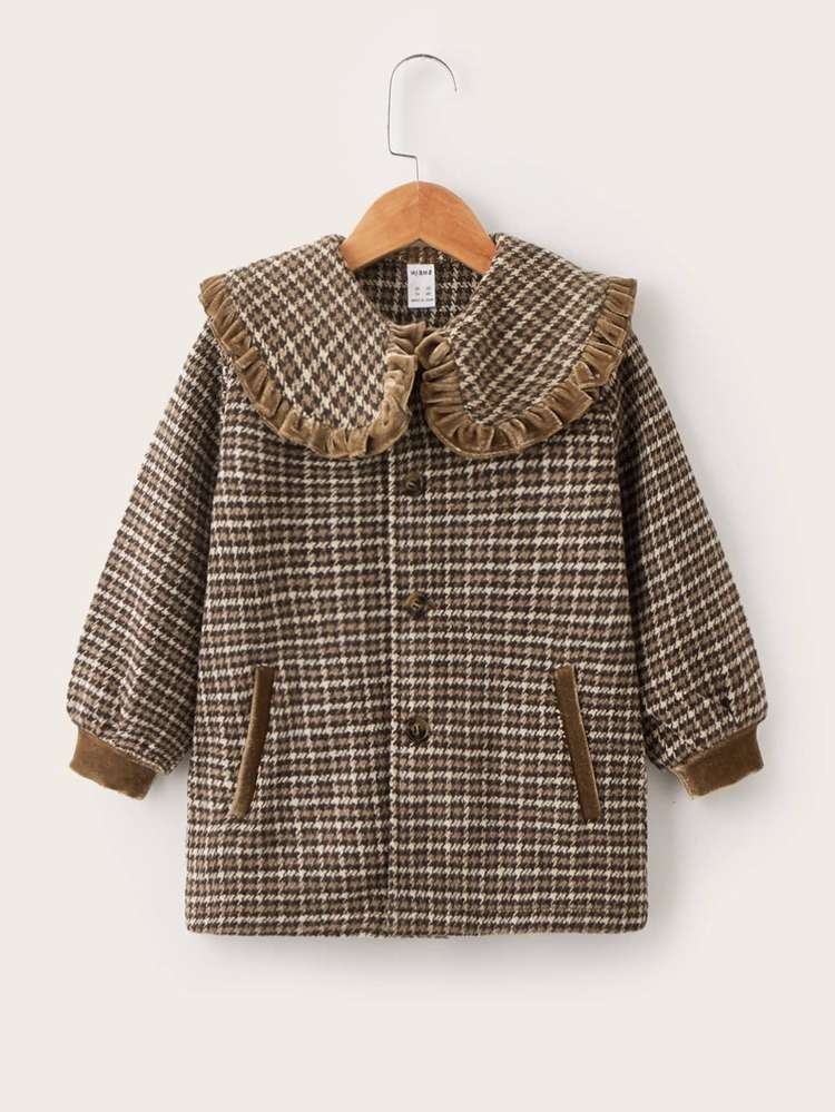 Long Sleeve Houndstooth Multicolor Regular Fit Toddler Girl Overcoats 8473