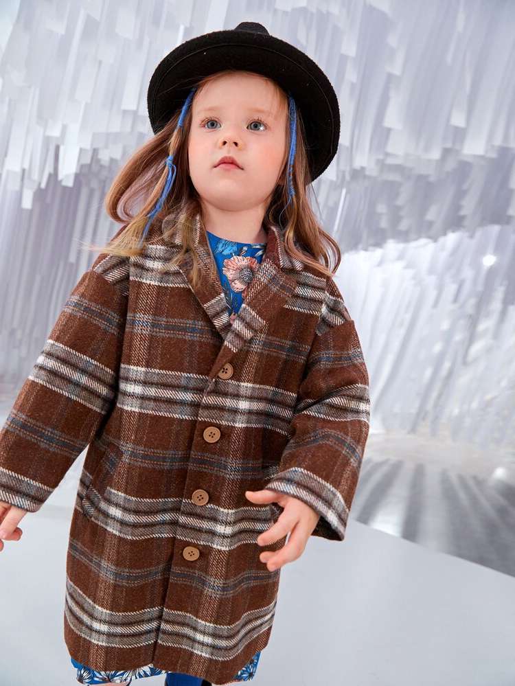 Multicolor Regular Fit Plaid Toddler Girl Overcoats 6219