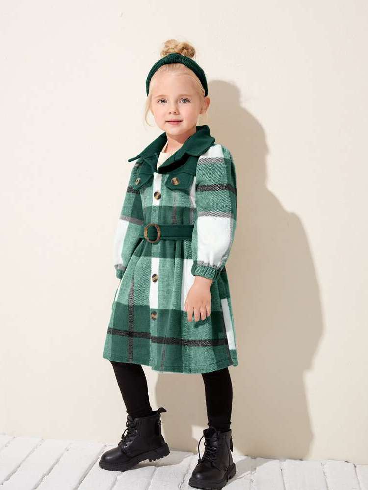 Plaid Regular Fit Collar Knee Length Toddler Girls Clothing 1903