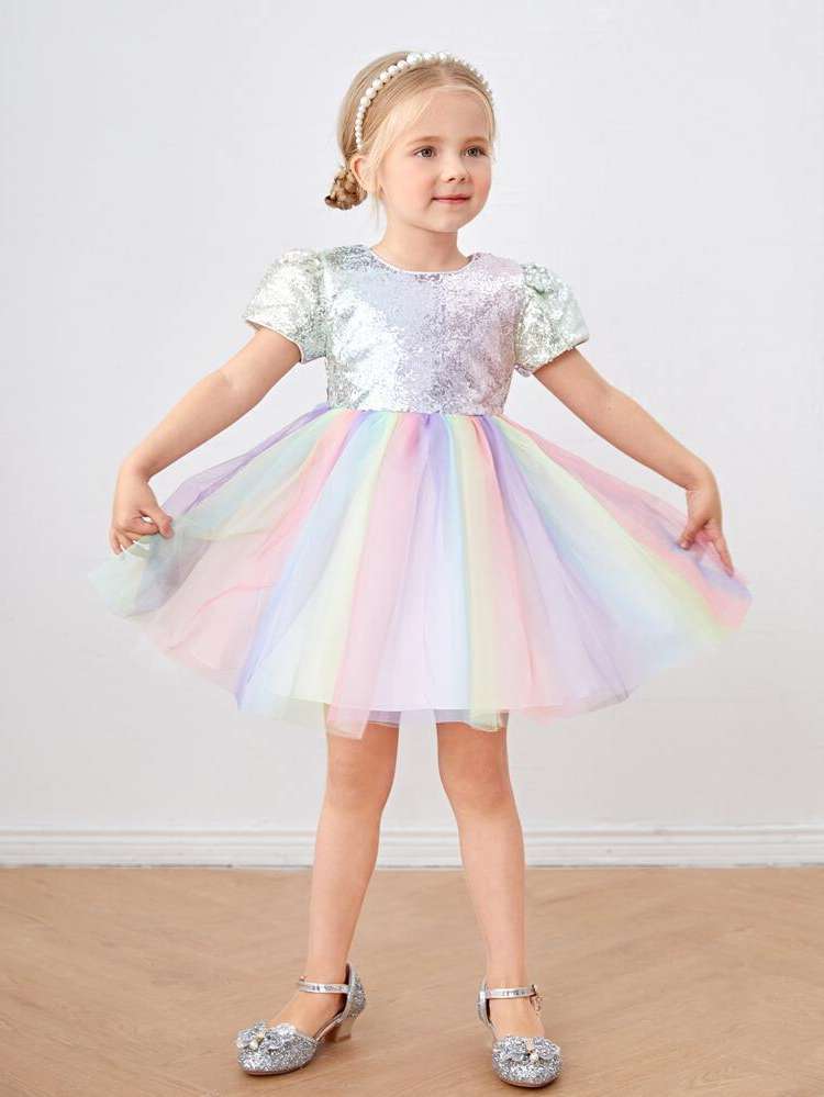 Ombre Glamorous Short Sleeve Short Toddler Girl Partywear 7580