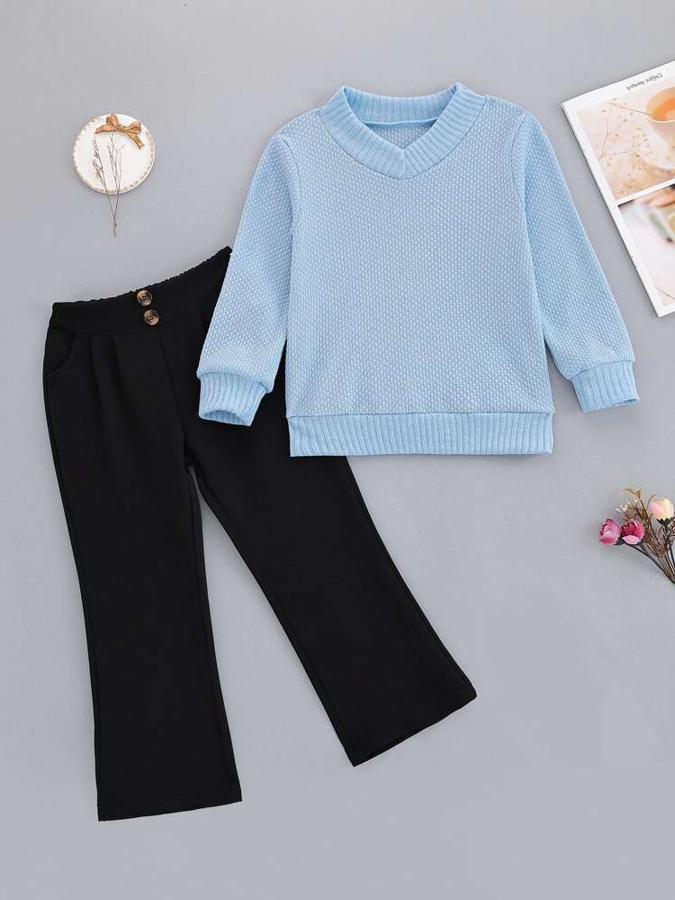 Button Colorblock Long Sleeve V neck Kids Clothing 3565