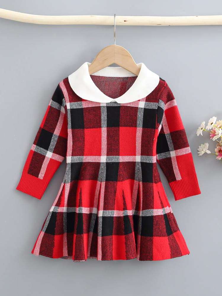  Collar Regular Fit Multicolor Toddler Girl Sweater Dresses 9458