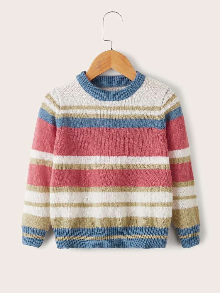  Round Neck Regular Striped Toddler Girl Sweaters 1829