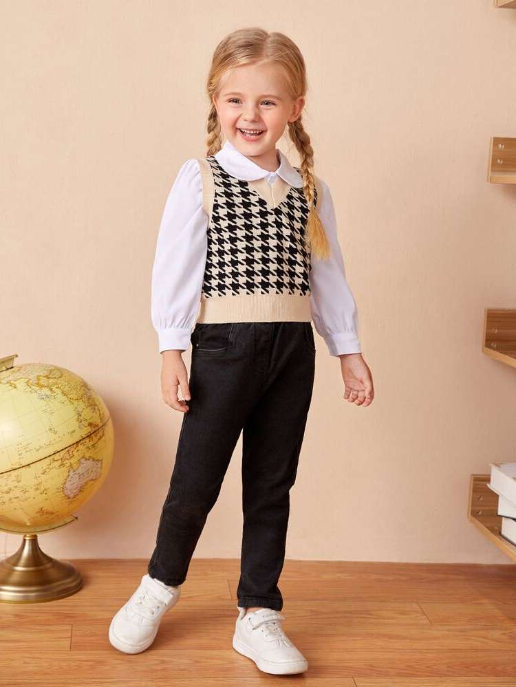  Long Houndstooth Sleeveless Kids Clothing 2670