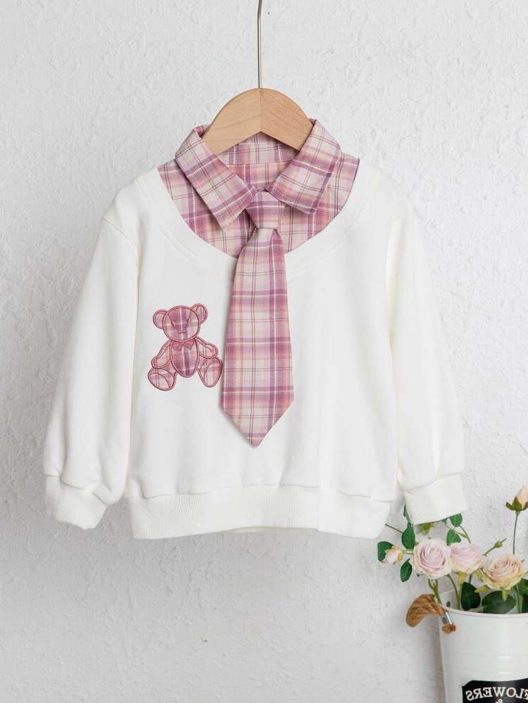 Tartan Collar Regular Embroidery Kids Clothing 7591