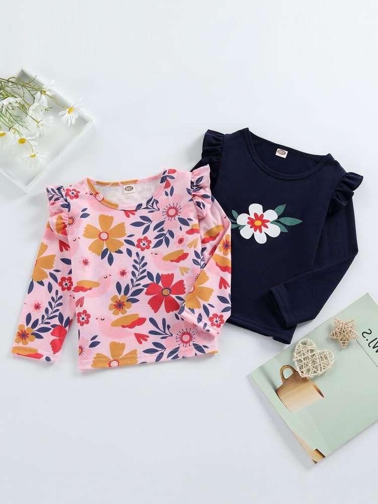 Round Neck Floral Regular Cute Kids Clothing 1049