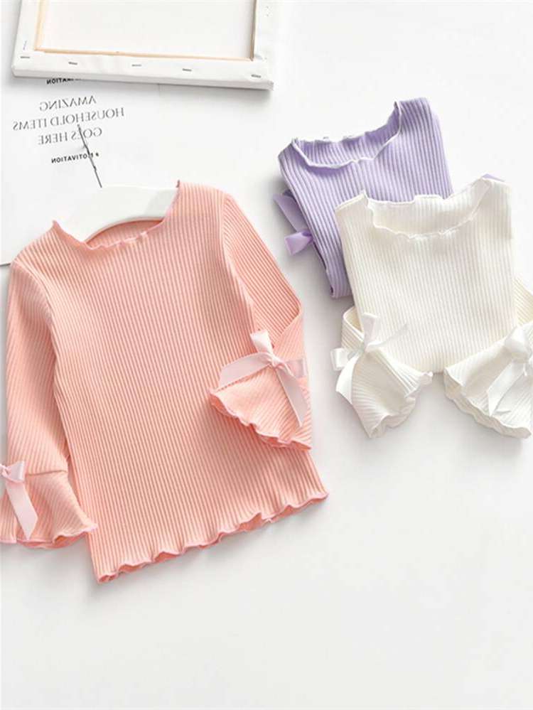  Long Sleeve Bow Cute Toddler Girl T-Shirts 2451