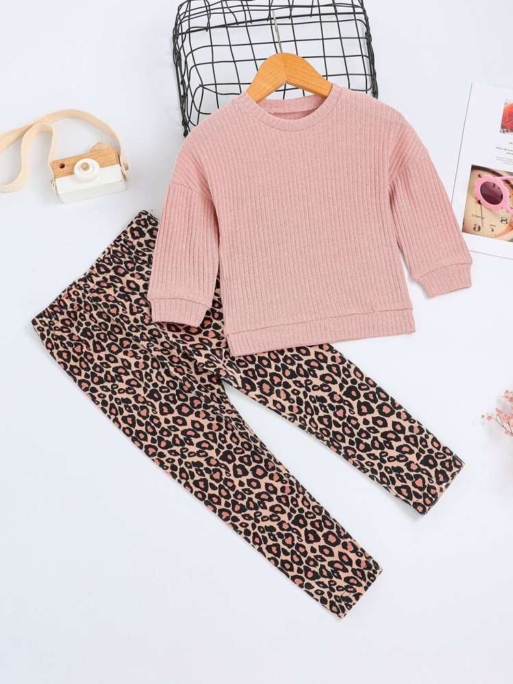 Leopard Casual Round Neck Multicolor Kids Clothing 8231