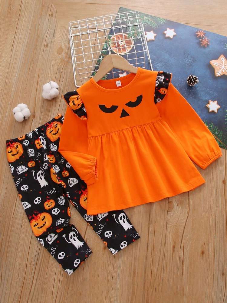  Cute Round Neck Halloween Kids Clothing 7534