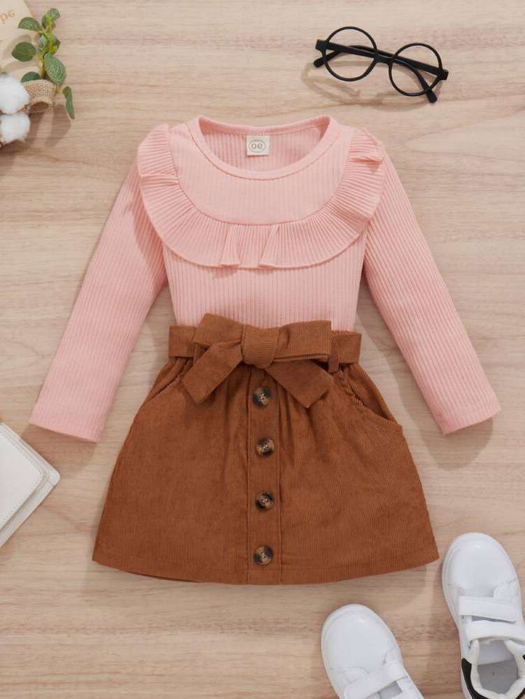  Round Neck Casual Toddler Girl Two-piece Outfits 892