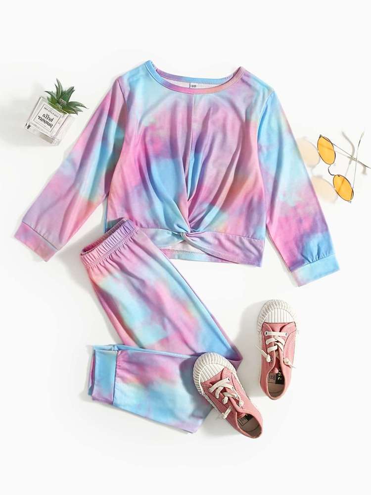  Casual Long Sleeve Tie Dye Toddler Girls Clothing 9382