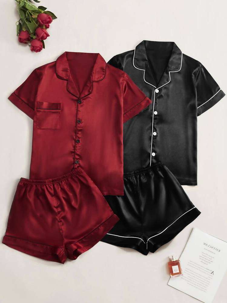 Plain Button Short Sleeve Underwear  Sleepwear 541