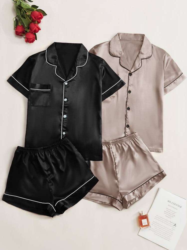  Short Sleeve Lapel Casual Women Sleepwear 9307