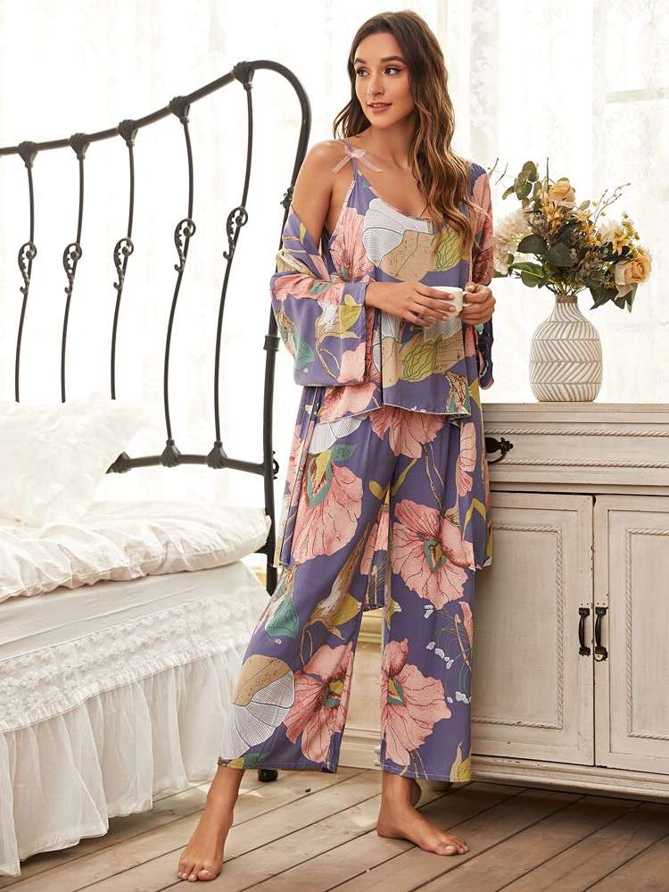 Knot Floral Spaghetti Strap Women Sleep  Lounge 301