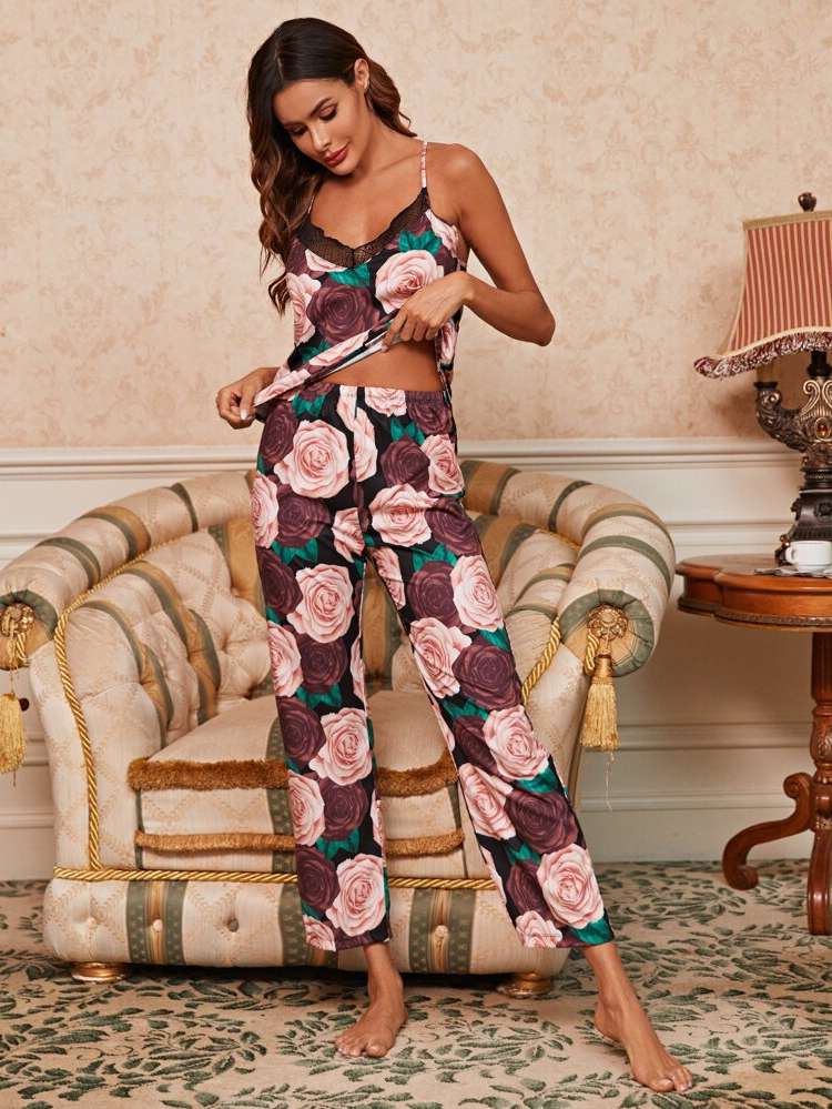 Floral Elegant Spaghetti Strap Underwear  Sleepwear 3983