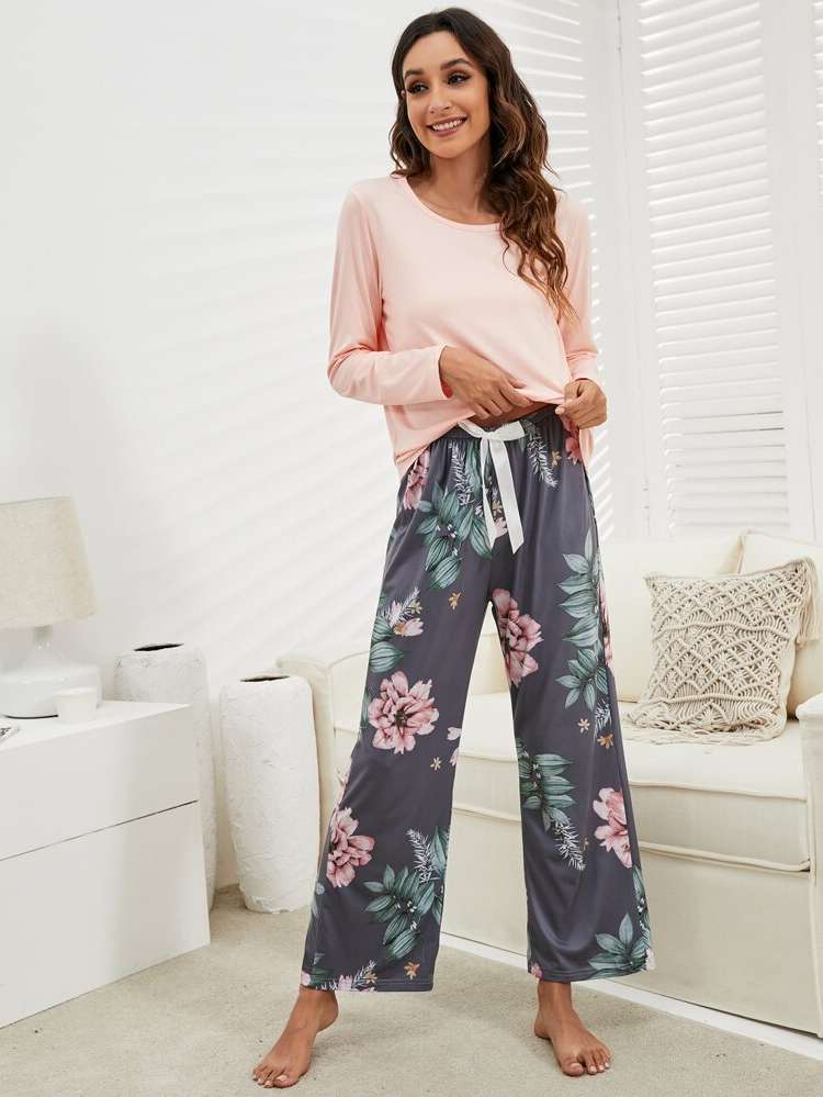 Multicolor Round Neck Floral Knot Women Sleep  Lounge 4972