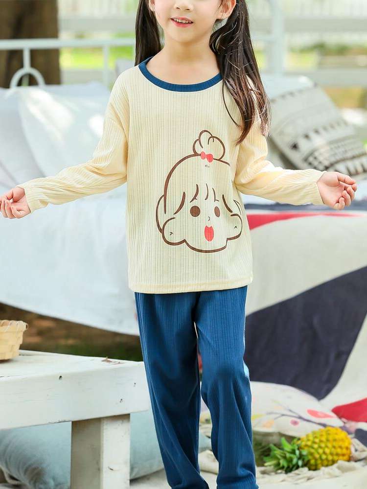 Round Neck Long Sleeve Multicolor Kids Underwear  Sleepwear 7726