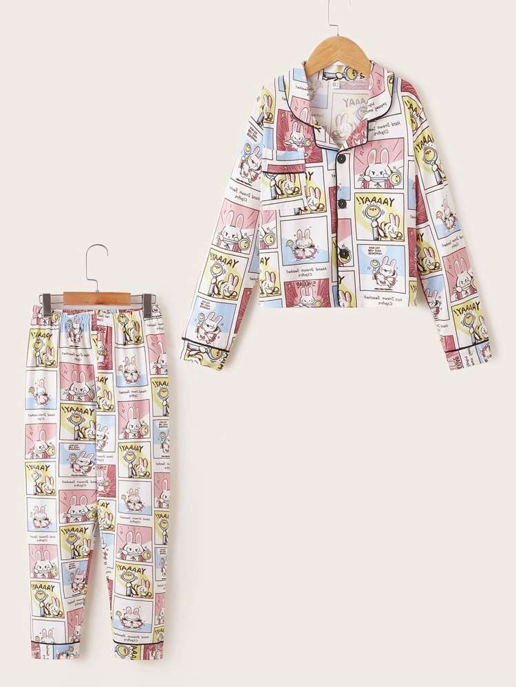 Multicolor Cartoon Lapel Cute Girls Loungewear 876