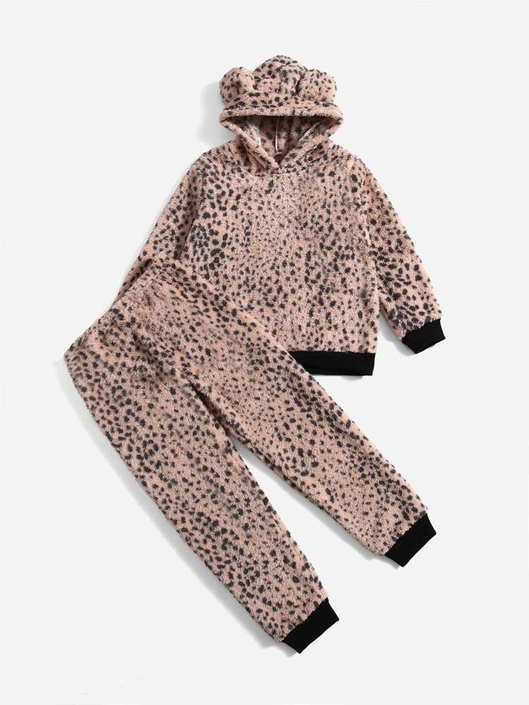 Multicolor Long Sleeve Leopard Patched Girls Loungewear 916