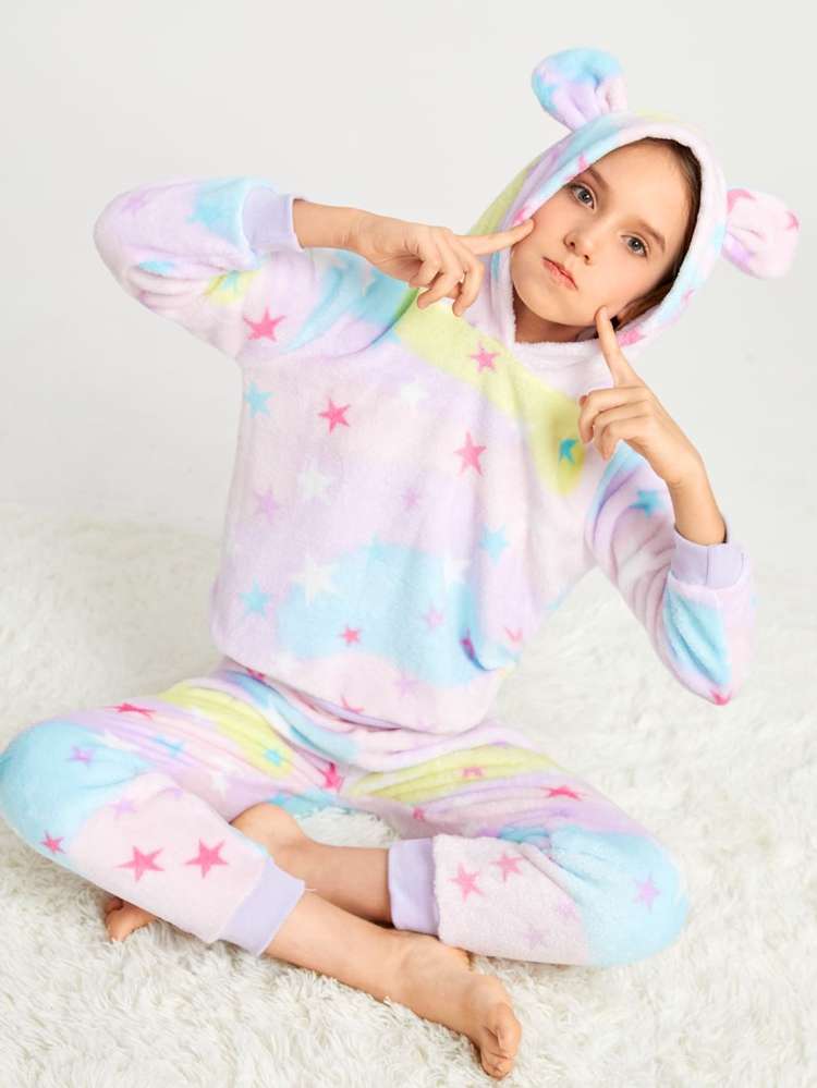 Long Sleeve Multicolor Graphic Girls Loungewear 208