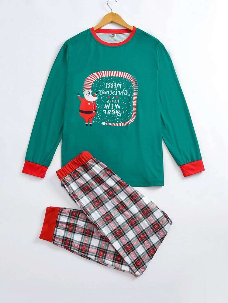 Contrast Binding Long Sleeve Christmas Men Loungewear Sets 4774