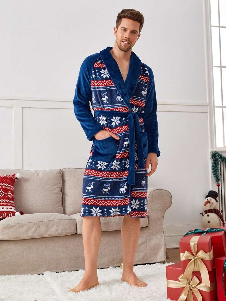  Christmas Multicolor Long Sleeve Men Loungewear Robes 2839