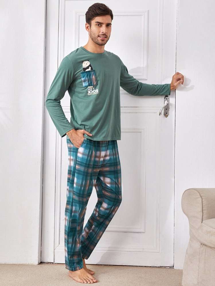 Casual Multicolor Round Neck Men Loungewear Sets 9555