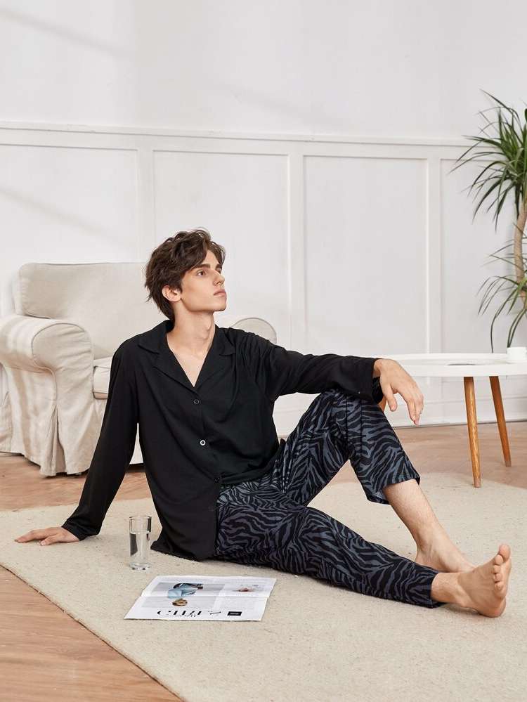 Button Front  Casual Men Loungewear Sets 576