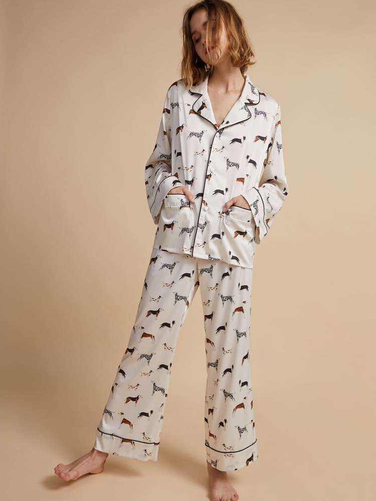 Animal Pocket Multicolor Lapel Underwear  Sleepwear 8051