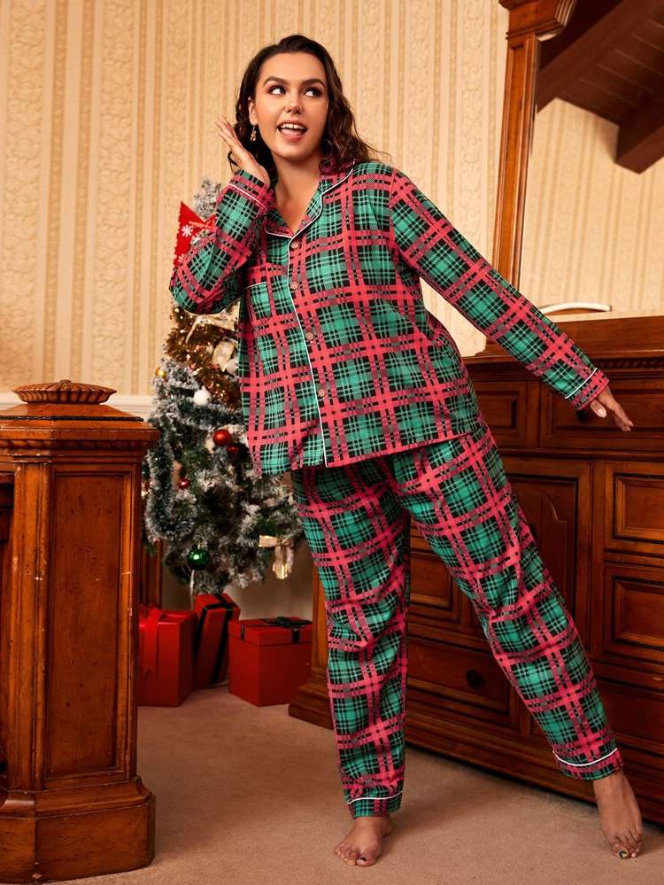  Pocket Long Sleeve Plus Size Pajama Sets 5081